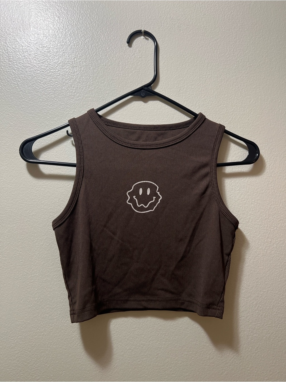 SHEIN Brown Ribbed Smile Crop Tank Top